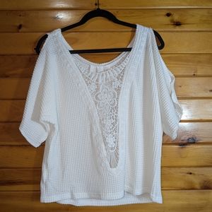 Elegant White Lace Back cold Shoulder Top